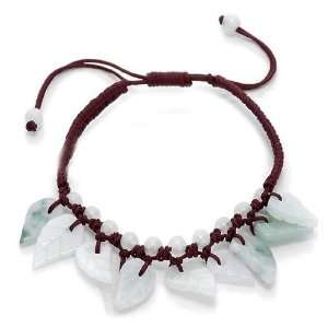  Handmade Knotted Jadeite Jade Leaves Adjustable Bracelet 