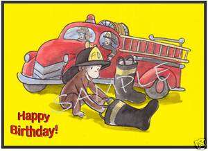 Edible Cake Image   Curious George Firefighter   Rec  