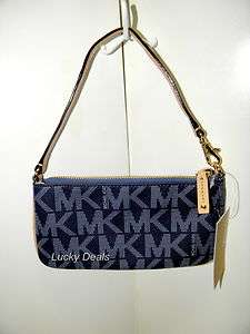 MICHAEL KORS JET SET MK Logo SMALL WRISTLET PVC ROYAL coin purse bag 