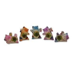    Set Of Five Hand Painted Feng Shui Lucky Cats Toys & Games