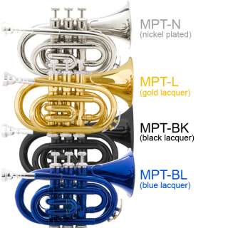 Mendini Mini/Pocket Trumpet ~ Black Silver Gold Blue  