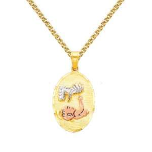 14K Tri color Gold Religious charm Pendant with Yellow Gold 1.5mm Flat 