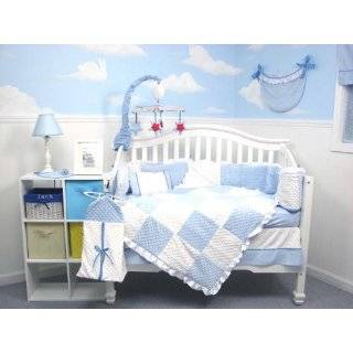 New Blue Minky Dot Chenille Baby Crib Nursery Bedding Set 13 pcs 