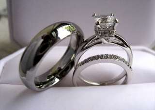 3pcs Engagement Wedding Band Ring Set Princess Cut New  