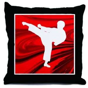  Karate Kick Silhouette Red Decorative Throw Pillow, 18 