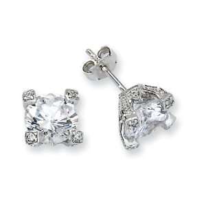  Solid Sterling Silver 8mm White CZ Stones Stud Earrings 