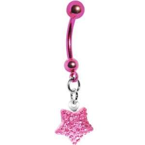  Pink Titanium Sparkle Star Belly Ring Jewelry