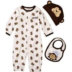   Boys Brown Monkey Convert Set Gown to Pants & Hat & Bib Preemie Baby