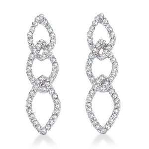  Triple Link Diamond Dangling Drop Earrings 14k White Gold 