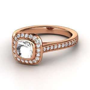   Ring, Cushion Rock Crystal 14K Rose Gold Ring with Diamond Jewelry