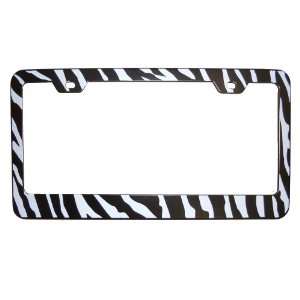   Black and White Metal Zebra Print License Plate Frame Automotive