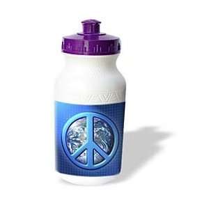   blue peace sign over the planet earth   Water Bottles Sports