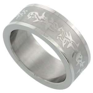   8mm Wedding Band Ring laser Etched Barbed Wire Design, size 9 Jewelry