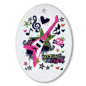  Ornament (Oval) Rocker Chick   Pink Guitar Heart and 