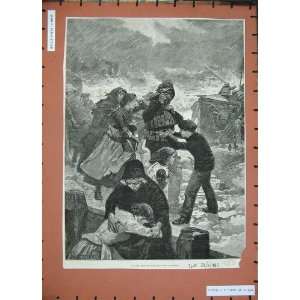  1885 Life Boat Rescue Family Stormy Sea Forestier Art 