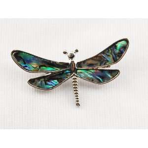   Miniature Dragonfly Silver Tone Shell Costume Pin Brooch Jewelry