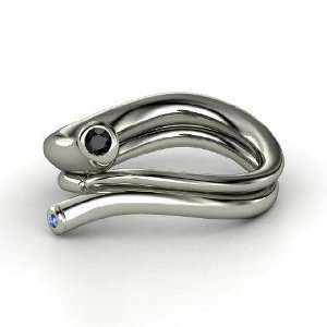  Double Snake Ring, Round Black Diamond Sterling Silver 