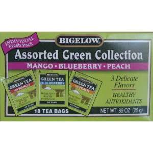Bigelow Assorted Green Tea Collection, Mango, Blueberry, Peach 18 tea 