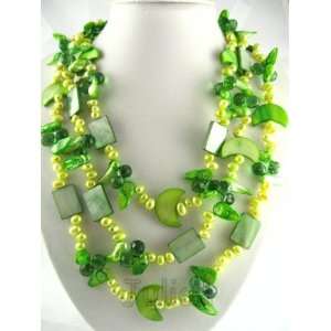  22 Green Crystal 8mm Green Freshwater Pearl Necklace 