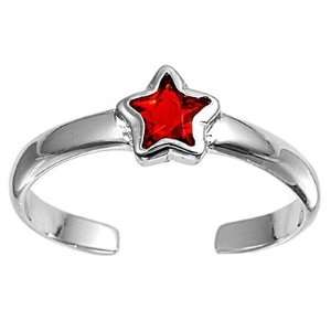  Sterling Silver Garnet CZ Star Toe Ring Jewelry