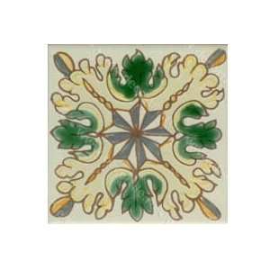  Green Lions Paw Handpainted Ceramic Tile