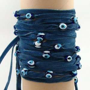  LOVE & LUCKY Denim Blue Velvet Evil Eye Wrap Bracelet FREE 