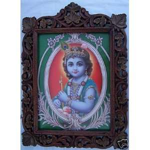  Lord Child Krishna & Flute with Wood Craft Frame 