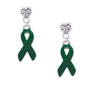  Green Ribbon Mini Heart Charm Earrings Arts, Crafts 