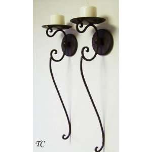  Old World Wrought Iron Wall Candle Holder Sconces   Set of 