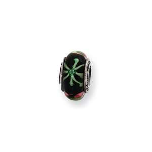   Green Floral, Glass Charm for Pandora and most 3mm Bracelets Jewelry
