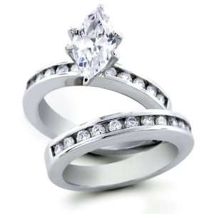  Bling Jewelry Marquise CZ Engagement & Wedding Ring Set 