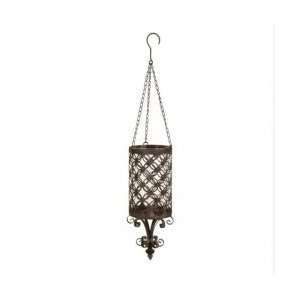   75 Hanging Wrought Iron and Glass Finial Style Pillar Candle Lantern