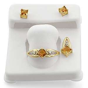  14k Yellow Gold & Citrine Ring , Earrings, & Pendant Set Jewelry