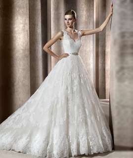 Gorgeous V Shaped Neck line Beaded Lace Wedding Dress bridal Gown 