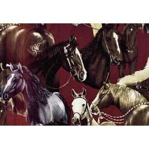 RK7713 102 Way Out West, Horses on Merlot by Robert Kaufman Fabrics