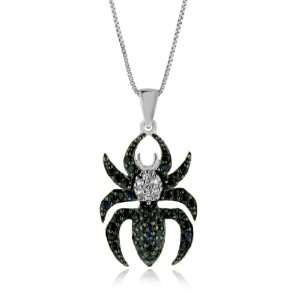 00 Carat tw Black & White Sapphire Spider Pendant in Sterling Silver 