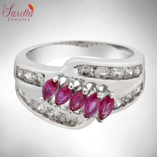 Lady Fashion Jewelry 18k GP Round Marquise Cut Red Ruby Sapphire Ring 