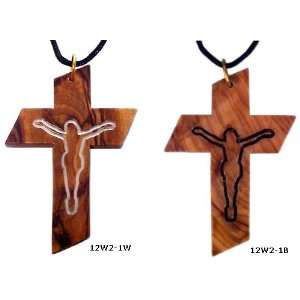  Jesus Image Cross Hand Made Olive Wood Necklace Womens Men 