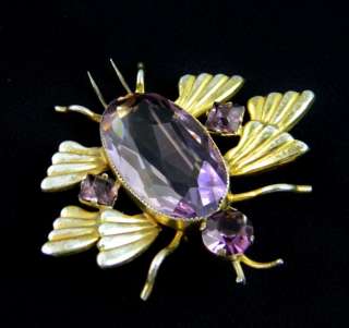 Vintage Purple Crystal Vermeil Sterling BIG BUG Brooch/Pendant  