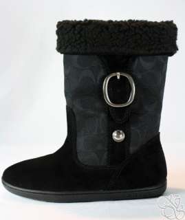 COACH Meyer Black/Black 12CM Signature C Suede/Sherling Winter Boots 