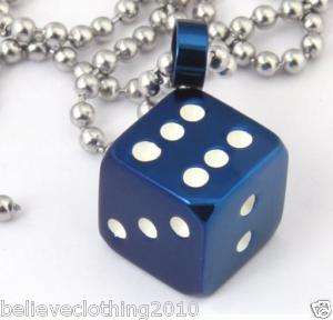   STEEL BLUE DICE NECKLACE CHAIN CHARM USA SELLER WOW BC 3002  
