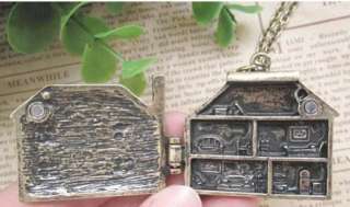   Wood Alice Wonderland Cute Openable Mini House Home Necklace  