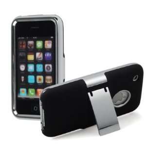 Rubber Coated Black Hard Protector Skin Case Cover W/Chrome Stand for 