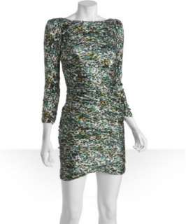 Diane Von Furstenberg green silk ruched long sleeve dress   up 