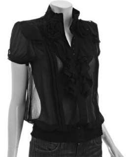 Romeo & Juliet Couture black chiffon pleated rosette ruffle blouse 