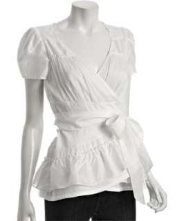 Diane Von Furstenberg white cotton silk Magnificant wrap tie blouse 