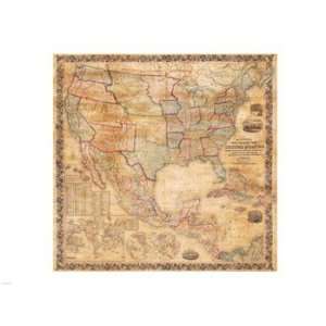 1856 Mitchell Wall Map of the United States and North America Poster 