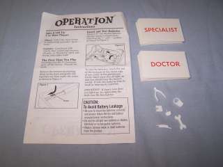 Operation Game Pieces, Playing Cards, Red Bulb and Instructions  