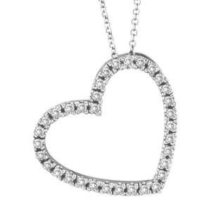  Diamond Open Heart Pendant Necklace 14k White (0.40ctw 