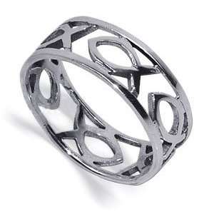  7mm Wide Popular Christian Fish Cut out Band Ring Size 11 Jewelry